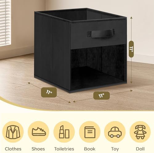 Storage Cubes with Clear Window, 11" Storage Bins, Foldable Cube Storage Box, Fabric Closet Organizers with Handles for Home, Office, Shelf, Closets, Living Room, Black, 6 Pack - Image 3