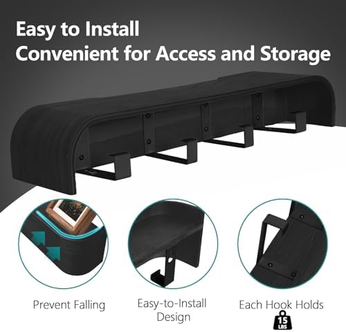 Coat Rack Wall Mount with Shelf 4 Hidden Hooks Modern Wooden Key Holder Entryway Organizer for Hallway Bedroom Bathroom Home Decor Storage for Hanging Coats Hats Bags Towels, Black - Image 4