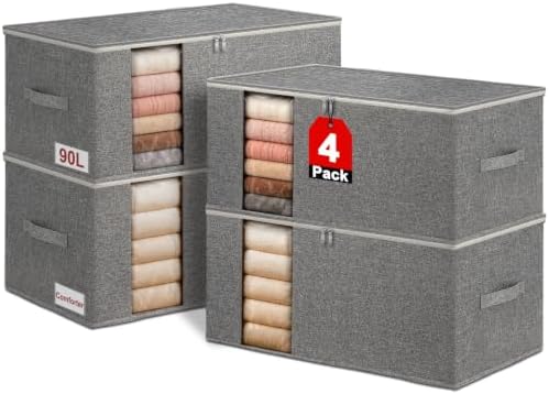 90L Rigid-Structured King Size Comforter Storage Bags, 4Pack, Gray by Boailydi