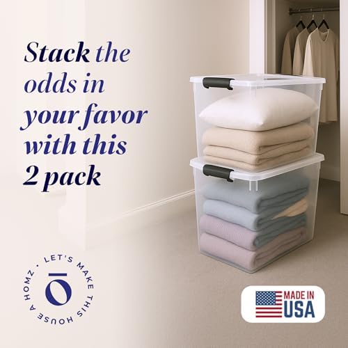HOMZ Clear Plastic Storage Bins w/Latching Lid, 112 Qt, Gray Latch, 2 Pack - Image 2