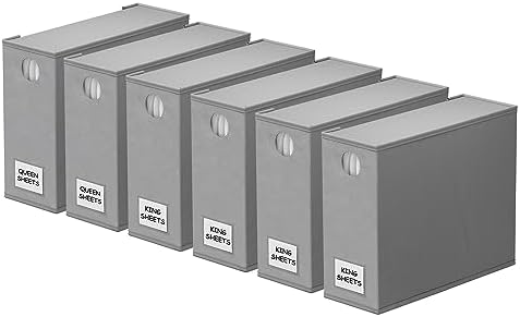 SpaceAid 6 Pack Bed Sheet Organizers and Storage, Foldable Sheet Organizer with Window for Linen Closet, Set Folder Keeper for Queen & King Size Bedding Storage (Gray) by SpaceAid
