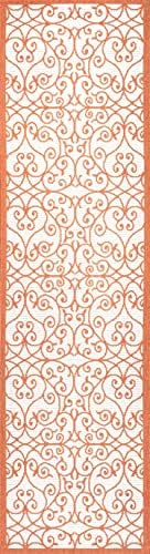 Eyely Filigree Weave Runner Rug 2X8 Cream/Orange, Indoor Outdoor Rug - Image 3
