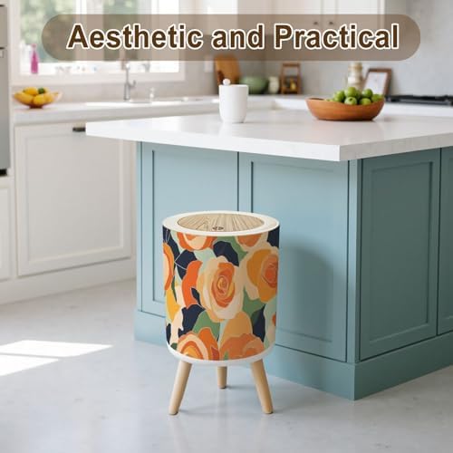 Trash Can with Lid Artistic Seamless Abstract Flowers Creative Collage Contemporary Small Garbage Can with Legs Waste Bin Press Cover Wastebasket for Kitchen Bathroom Living Room 7L/1.8 Gallon - Image 3