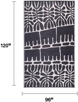 Fab Habitat Tribal Matisse Outdoor Rug - Waterproof, Fade Resistant, Crease-Free, Reversible - Premium Recycled Plastic - Patio Porch Balcony Deck - Serowe Blackwhite - 8x10 ft - Image 2
