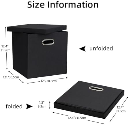 Storage Bins with Lids, Linen Fabric Boxes Organizer Containers with Lid Foldable Storage Box Basket for Closet, Shelves, Home, Office,12 x 12 x 12 Inch, 4 Pack, Black, AG3006-7 - Image 2