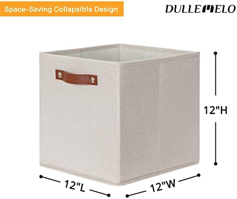 DULLEMELO 12inch Cube Storage Baskets for Shelves Closet Storage,Sturdy Home Organization Bins for Gifts Empty,Foldable Fabric Storage Cubes Baskets for Nursery Toys Clothes Storage(Beige-4 Pack) - Image 2