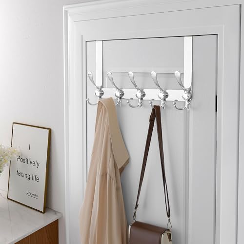 Dseap Over Door Hook 2.0 - Upgraded Version - Simple-Assembly, Strong, Heavy-Duty Stainless Steel 5-Tri-Hook Over The Door Hanger Rack, SimpleStrong Series, Chromed, Pack of 2 - Image 2