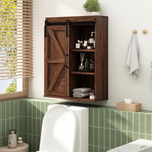 RUSTOWN Farmhouse Bathroom Wall Cabinet with Sliding Barn Door - Image 4