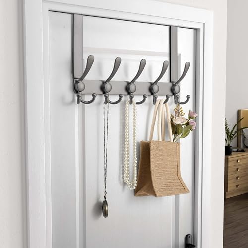 Dseap Over Door Hook 2.0 - Upgraded Version - Simple-Assembly, Strong, Heavy-Duty Stainless Steel 5-Tri-Hook Over The Door Hanger Rack, SimpleStrong Series, Grey, Pack of 2 - Image 7