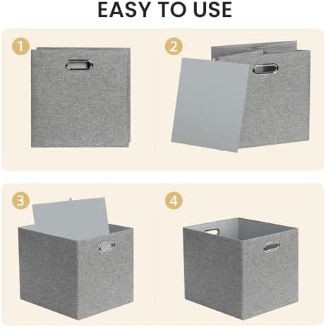 Posprica 3X Thicker Collapsible Storage Bins,13×15x13 Foldable Storage Cube Boxes Fabric Drawer for Closet Shelf Cabinet Bookcase, set of 4 (Gray-1200D) - Image 4
