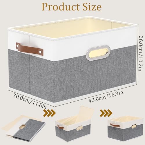 Yawinhe Collapsible Fabric Storage Bins,16.9x11.8x10.2in,White/Grey,4-Pack - Image 5