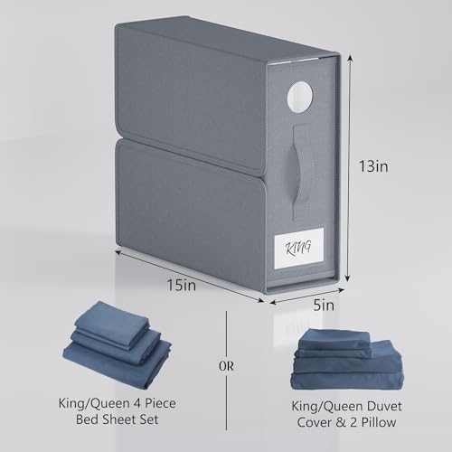 TRZZ 8-Pack Foldable Bed Sheet Storage Bins, Window with Labels, Grey - Image 7