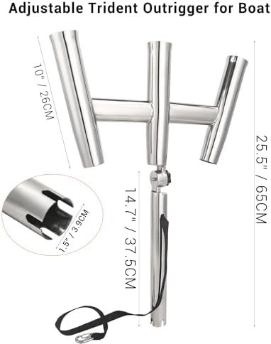 3 Tube Rod Holder-Stainless Steel Trident Outrigger Stylish-Tree Triple Rod Holder Adjustable Silver Kite Fishing Mount 3-Rod Racks for Boat, Ship, Yacht - Image 2