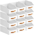 Homsorout Fabric Storage Bins for Organizing - 12 Pack Large Trapezoid Collapsible Storage Bins with Front Handle, Closet Organizers and Storage for Bedroom, Home Shelves, Small Spaces, White by Homsorout