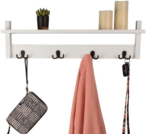 Lavish Home Coat Rack with Shelf and 4 Hooks - Wall Mount Coat Hook Shelf for Purses, Jackets and Keys - Coat Rack for Entryway, Mudroom, or Hallway (White) - Image 6