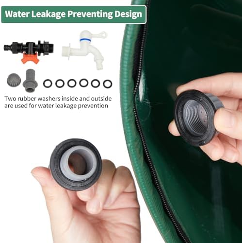 100 Gallon Collapsible Rain Barrel, Portable Rainwater Collection System, Rain Catcher Barrel, Water Storage Tank with Two Spigots and Overflow Kit, Rain Water Barrel Collector for Garden, olive green - Image 5