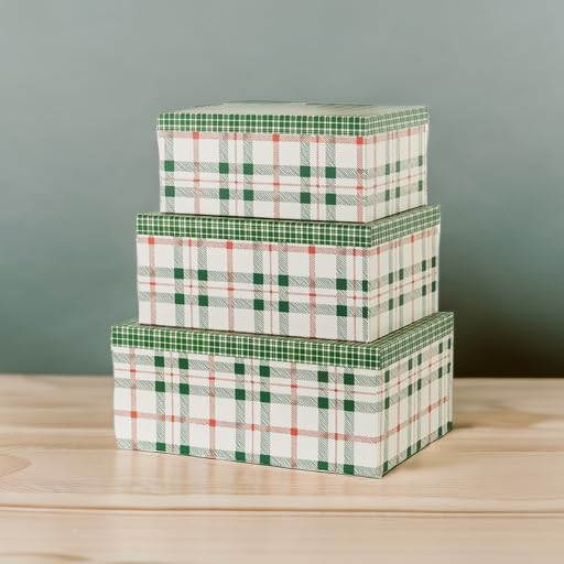 Soul & Lane - Extra Large Plaid Christmas Gift Boxes with Lids, Set of 3 - Image 5