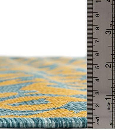 Unique Loom Outdoor Safari Collection Area Rug - Leopard (10' Round, Blue Yellow/ Blue) - Image 5