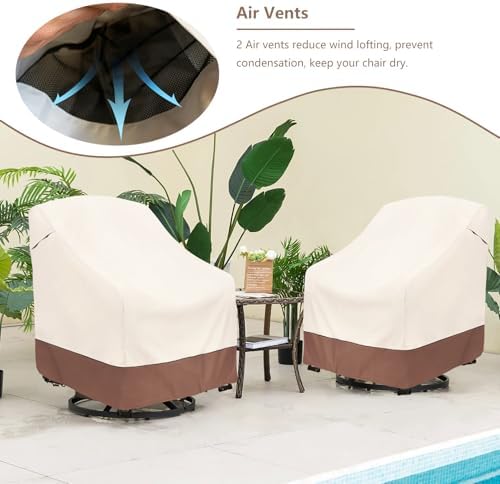 Okcool Patio Chair Covers,Heavy Duty 600D Outdoor Furniture Covers Fits up to 35"W x 37"D x 38.5"H inches -2 Pack,Beige & Brown - Image 3
