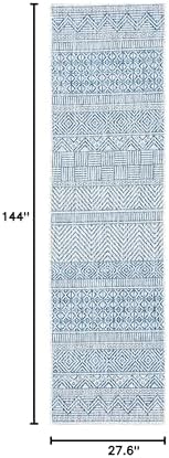 SAFAVIEH Washable Rug Outdoor Courtyard Collection - 2'3" x 12' Runner, Grey & Navy, Non-Shedding & Easy Cleaning, Ideal for Patio, Entryway, Mudroom, Hallway, Kitchen (CY8196-36812) - Image 6
