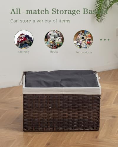 SETVSON Storage Basket with Lid, 2-Lid PE Rattan Storage Bin, Brown - Image 5