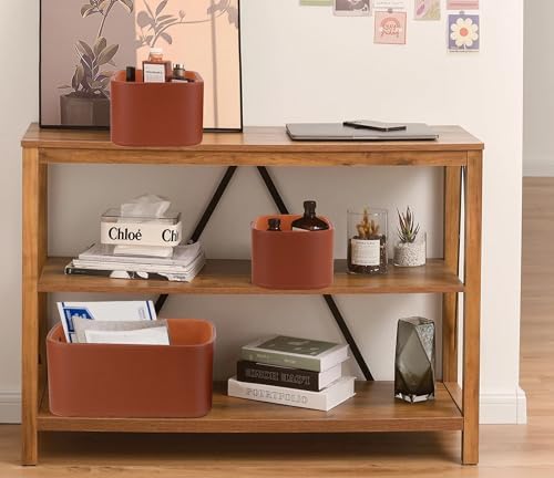 HofferRuffer Faux Leather Storage Baskets Bins with Velvet Lining for Organizing, Storage, Gifts, Set of 3 Nesting Shelf Baskets Decorative Storage Boxes for Home Organization (Brown) - Image 4