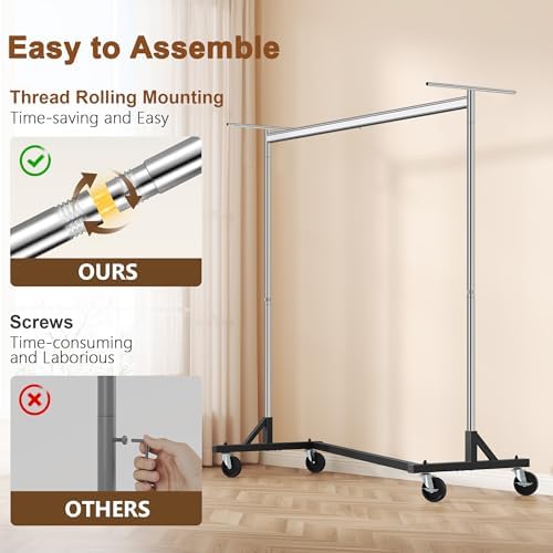 Hoctieon Z Clothes Rack with Cover, Metal Heavy Duty Clothing Rack, Rolling Garment Rack with Wheels, with Dustproof Cover Waterproof Protector, with 2 Durable Zippers, for Hanging Clothes, Chrome - Image 5