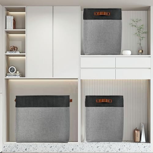 DULLEMELO Grey Storage Baskets for Organizing 3 Pack Fabric Shelf Baskets for Gifts Empty Large Storage Organizer for Closet,Clothes,Toys,Bedroom (Black&Grey) - Image 6