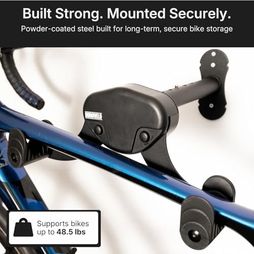 Bike Wall Mount - Horizontal Wall Hanger, Adjustable Design for Road, Mountain and Hybrid Bikes up to 48.5 lbs - Space-Saving Bike Rack for Garage or Apartment - Sturdy Indoor Bicycle Storage (2 Pack) - Image 3