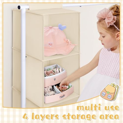Univivi Kids Clothing Rack with Hanging Organizer, 43 Inch, Beige and White - Image 4
