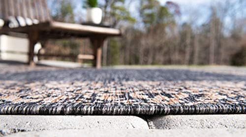 Unique Loom Outdoor Border Collection Area Rug - Floral Border (5' 1" x 8' Rectangle, Charcoal Gray/ Beige) - Image 4