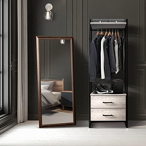 Sorbus Tall Clothing Rack with Drawers, Wood Top (Greige) - Image 3