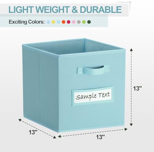 13x13 storage cube bins (Set of 10) Foldable Fabric storage cubes with 10 Labels Window Cards & a Pen,13 inch cube storage bins,Closet Organizers for Shelves,Cubby Organizer Boxes,Blue - Image 2