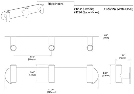 Gatco 1296 Latitude II 3 Hook Triple Robe Hook, Wall Mounted Hook for Bathroom Towels & Robes, 11 Inch W, Satin Nickel, Premium Brass - Image 6