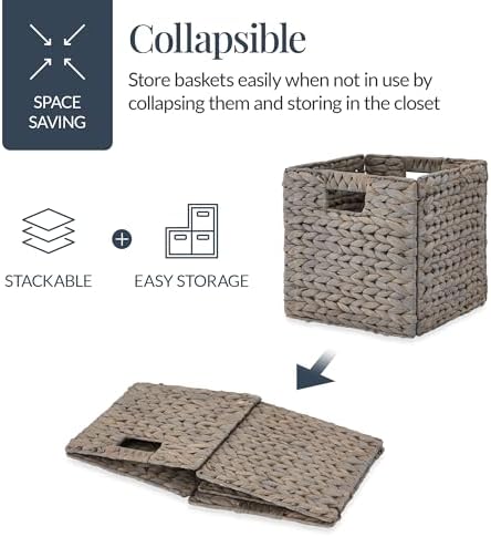 Best Choice Products 12x12in Pack of 5 Cube Storage Baskets, Water Hyacinth Multipurpose Collapsible Organizers, Handwoven Laundry Totes for Laundry, Living Room, Kids Room & Nursery - Gray - Image 3