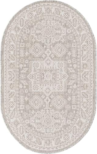 Rugs.com - Outdoor Aztec Rug – 3' 1 x 5' 3 Oval Light Gray Indoor/Outdoor Rug – Weather Resistant for Patios, Decks, and Porches - Image 3