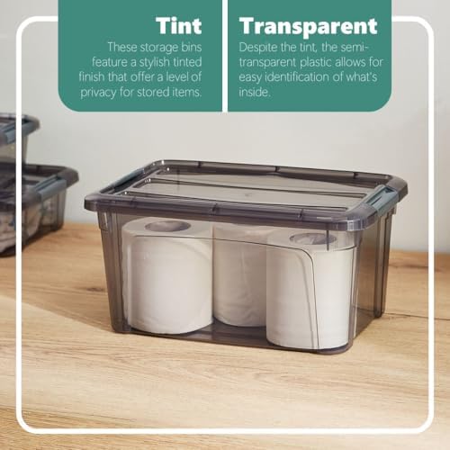 Tribello 6 Quart Storage Containers with Lids, Plastic Storage Bins with Latching Lids For Organizing - Tinted - (11.5’ x 8” x 6”) - Set of 4 - Made in EU (Pack of 2) - Image 3