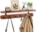 Coat Rack Wall Mount with Shelf, 22" Walnut Wood Wall Shelf with Hooks, Entryway Floating Coat Rack with 6 Metal Hangers for Coats, Backpacks, Living Room, Bedroom, Bathroom (Brown-22'' L) by Homiton