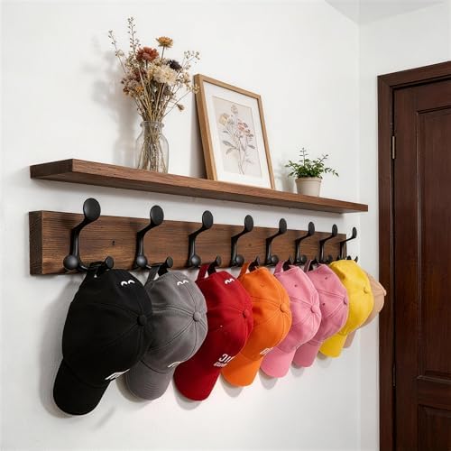 WEBI Coat Rack Wall Mount,43" Solid Wood Coat Hooks Wall Mounted Coat Hanger,16" Hole to Hole,Heavy Duty Hook Rack,8 Triple Hooks for Hanging Coats,Jacket,Hat,Backpack,Farmhouse,Brown,2 Packs - Image 4