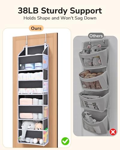ULG 2 Pack Small Over Door Organizer with 4 Large Pockets 8 Mesh Side Pockets, Hanging Storage Organizer with Clear Window Kids Toys Deep Gray - Image 4