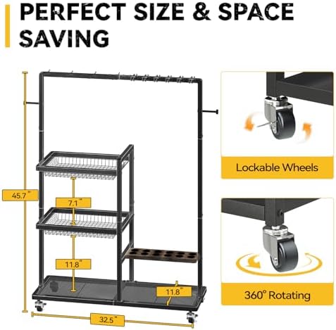SOYEEZE Fishing Rod Holders for Garage,Fishing Gear Holder for Fishing Rod Tackle Box Storage，Fishing Pole Holders for 12 Rods with Hooks and Pegboard,Fishing Cart with 2 Baskets, Standard Size - Image 5