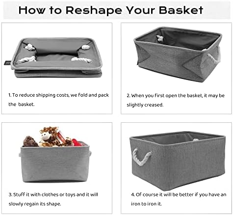 Mangata Foldable Storage Boxes, Fabric Storage Baskets for School/Home/Closet/Office, Pack of 3 (Grey, Medium) - Image 7
