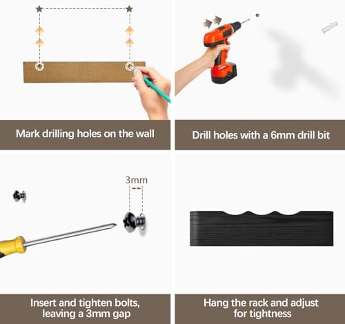 Coat Rack Wall Mount with Hidden Hooks, Wall Hooks with Shelf, Wall Key Holder Mount Wooden Shelf Entryway Hooks for Bedroom Bathroom for Hanging Coats Hats Bags Towels (Black Wave-Shape, 8 Hooks) - Image 6