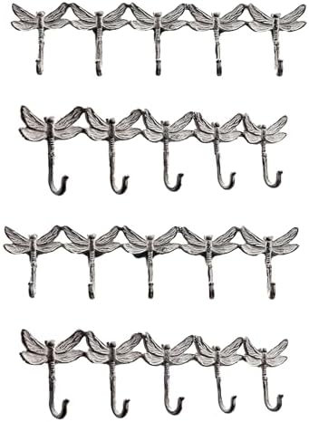 SPI Home 64006 Dragonfly Quintet Distressed Bronze Tone 22 x 5.5 Inch Cast Iron Hanging Wall Coat Key Holder Hook Set of 4 by SPI+Home