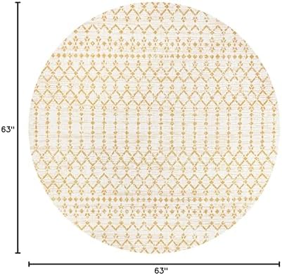 Eyely Moroccan Woven Round Rug 5 Ft Cream/Yellow, Indoor Outdoor Rug - Image 2