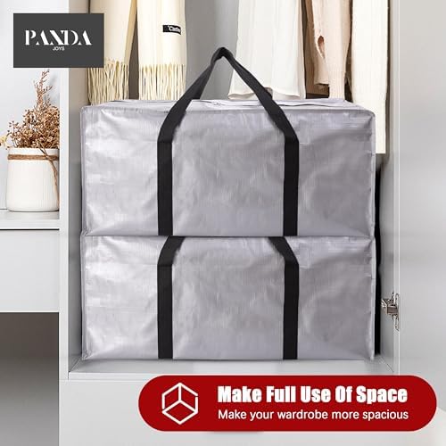 PANDA JOYS Extra Large Moving Bags with Zippers & Carrying Handles, Heavy-Duty Storage Tote for Space Saving Moving Storage, Fold Flat, Alternative to Box and Bin - 12 Pack, Silver - Image 7