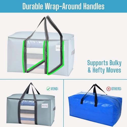VENO 10 Pack Heavy Duty Moving Bags w/Clear Window,Extra Large Storage Bag - Image 2