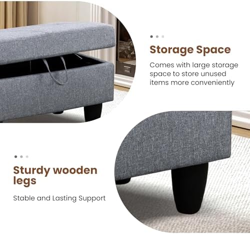 28.5'' Ottoman with Storage, Linen Ottoman Foot Rest for Living Room Upholstered Footstool, Perfect Storage Ottoman Bench Bag Floor Chair for Bedroom or Entryway, Grey - Image 5