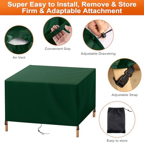 Patio Furniture Cover Rectangle 72"(L) x 44"(W) x 36"(H), Custom Heavy Duty 420D Waterproof Outdoor Cover with Drawstring & Buckles for Table Chair Garden, Green - Image 4