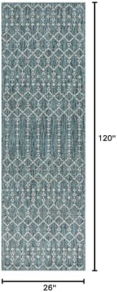 Eyely Moroccan Textured Weave Runner Rug 2X10 Teal/Gray, Indoor Outdoor Rug - Image 2